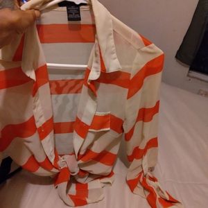 Love culture top size medium stripe orange and beige